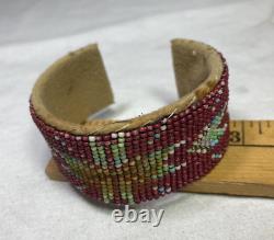 Vintage Beaded Bracelet Native Cuff Leather Jewelry
