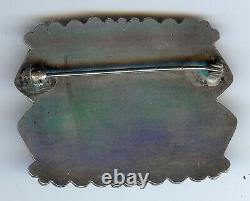 Vintage Beauty Navajo Indian Silver Scenic Petrified Wood Pin Brooch