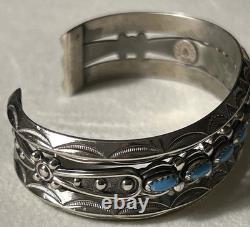 Vintage Bell Trading Co Navajo Style Turquoise Nickel Silver Cuff Bracelet