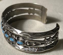 Vintage Bell Trading Co Navajo Style Turquoise Nickel Silver Cuff Bracelet