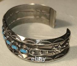 Vintage Bell Trading Co Navajo Style Turquoise Nickel Silver Cuff Bracelet