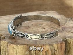Vintage Bell Trading Native Sterling Snake Eye Turquoise Stamped Cuff-1406.26
