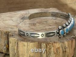 Vintage Bell Trading Native Sterling Snake Eye Turquoise Stamped Cuff-1406.26