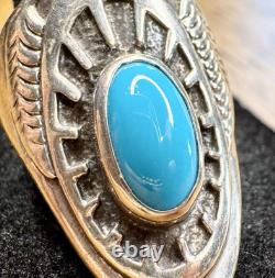 Vintage Ben Nighthorse Sterling Silver Navajo Turquoise Ring Sz 10 Southwestern