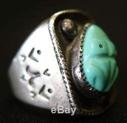 Vintage Bernard Sr & Alice Leekya Homer Zuni Carved Turquoise Frog Silver Ring