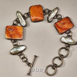 Vintage Boho spiny oyster, Abalone Chain bracelet 7 8 Adjustable