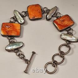 Vintage Boho spiny oyster, Abalone Chain bracelet 7 8 Adjustable