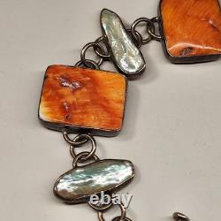 Vintage Boho spiny oyster, Abalone Chain bracelet 7 8 Adjustable