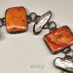 Vintage Boho spiny oyster, Abalone Chain bracelet 7 8 Adjustable