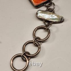 Vintage Boho spiny oyster, Abalone Chain bracelet 7 8 Adjustable