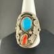Vintage CE Ring Silver Turquoise Coral Leaf Southwest Size 12.5 READ