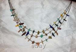 Vintage Carved Turquoise Fetish Animal Native 3 Strand Necklace Heishi 28