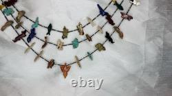 Vintage Carved Turquoise Fetish Animal Native 3 Strand Necklace Heishi 28