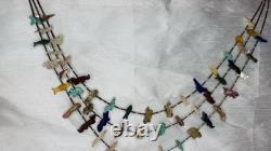 Vintage Carved Turquoise Fetish Animal Native 3 Strand Necklace Heishi 28