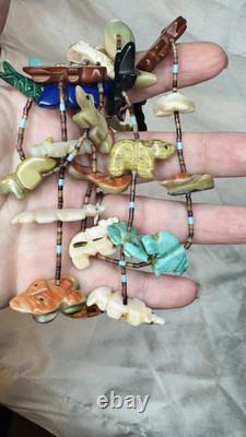Vintage Carved Turquoise Fetish Animal Native 3 Strand Necklace Heishi 28