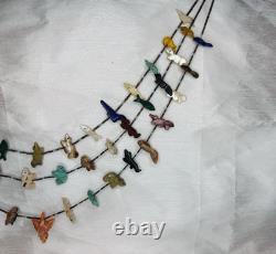 Vintage Carved Turquoise Fetish Animal Native 3 Strand Necklace Heishi 28
