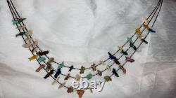 Vintage Carved Turquoise Fetish Animal Native 3 Strand Necklace Heishi 28