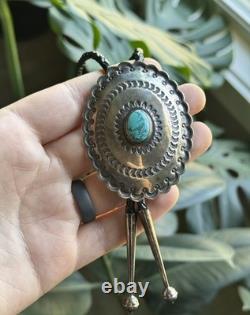 Vintage Concho Sterling Silver Native American Turquoise Bolo Tie