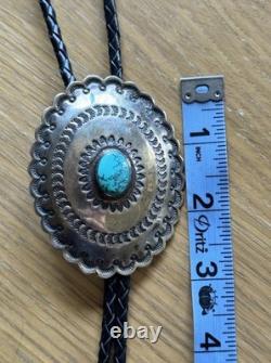 Vintage Concho Sterling Silver Native American Turquoise Bolo Tie