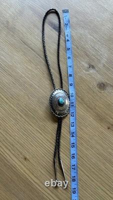 Vintage Concho Sterling Silver Native American Turquoise Bolo Tie