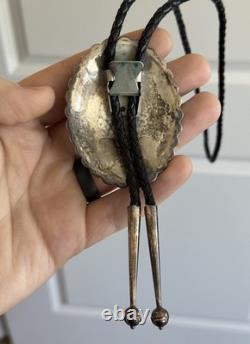 Vintage Concho Sterling Silver Native American Turquoise Bolo Tie