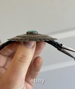 Vintage Concho Sterling Silver Native American Turquoise Bolo Tie