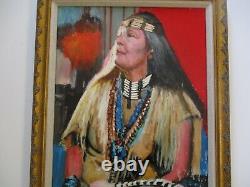 Vintage Contemporary Painting Native American Indian Woman Jewelry Signed