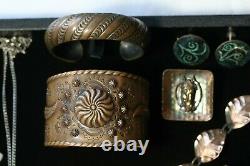 Vintage Copper Jewelry Lot Wide Native American Style Cuffs Necklace Earrings +