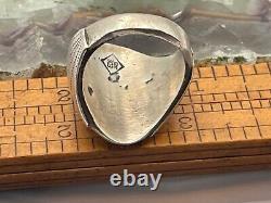 Vintage EDE Signed Sterling Silver Turquoise Coral Eagle Ring Size 11.25-31.25