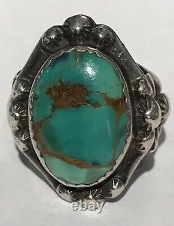 Vintage Early 1920's Navajo Indian Turquoise Ingot Silver Ring Size 5-1/2