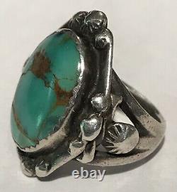 Vintage Early 1920's Navajo Indian Turquoise Ingot Silver Ring Size 5-1/2