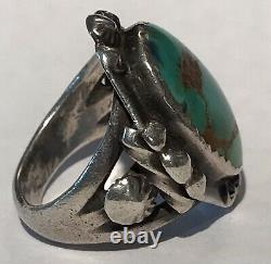 Vintage Early 1920's Navajo Indian Turquoise Ingot Silver Ring Size 5-1/2