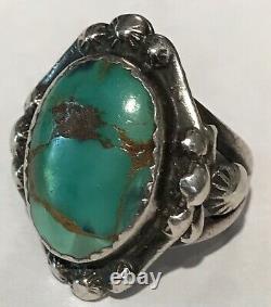 Vintage Early 1920's Navajo Indian Turquoise Ingot Silver Ring Size 5-1/2