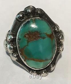 Vintage Early 1920's Navajo Indian Turquoise Ingot Silver Ring Size 5-1/2