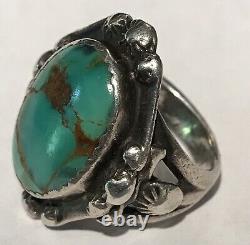 Vintage Early 1920's Navajo Indian Turquoise Ingot Silver Ring Size 5-1/2