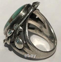 Vintage Early 1920's Navajo Indian Turquoise Ingot Silver Ring Size 5-1/2