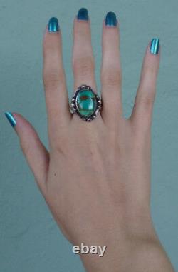 Vintage Early 1920's Navajo Indian Turquoise Ingot Silver Ring Size 5-1/2