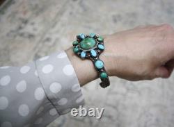 Vintage Early Navajo Native American Sterling Silver Turquoise Cuff Bracelet