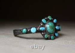 Vintage Early Navajo Native American Sterling Silver Turquoise Cuff Bracelet