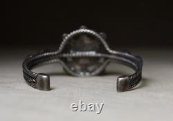 Vintage Early Navajo Native American Sterling Silver Turquoise Cuff Bracelet