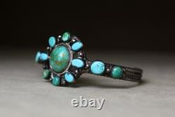Vintage Early Navajo Native American Sterling Silver Turquoise Cuff Bracelet