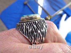 Vintage Early Old Pawn Sterling Turquoise Men's Navajo Hand Made Ring Sz 10.75