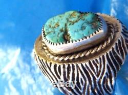 Vintage Early Old Pawn Sterling Turquoise Men's Navajo Hand Made Ring Sz 10.75