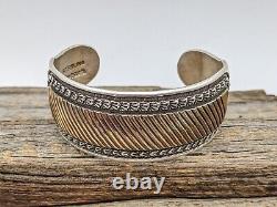 Vintage Emerson Bill Navajo Sterling & Gold Fill Wide Cuff Bracelet 7 1/2