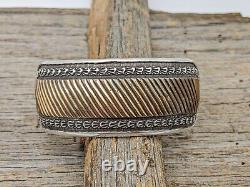 Vintage Emerson Bill Navajo Sterling & Gold Fill Wide Cuff Bracelet 7 1/2