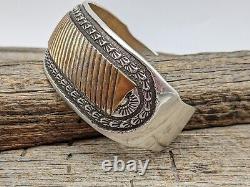 Vintage Emerson Bill Navajo Sterling & Gold Fill Wide Cuff Bracelet 7 1/2