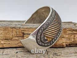 Vintage Emerson Bill Navajo Sterling & Gold Fill Wide Cuff Bracelet 7 1/2