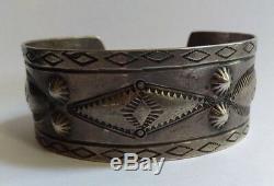 Vintage Engraved 1930 Navajo Indian Silver Whirling Logs Repousse Cuff Bracelet
