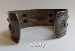 Vintage Engraved 1930 Navajo Indian Silver Whirling Logs Repousse Cuff Bracelet