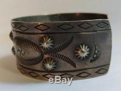 Vintage Engraved 1930 Navajo Indian Silver Whirling Logs Repousse Cuff Bracelet